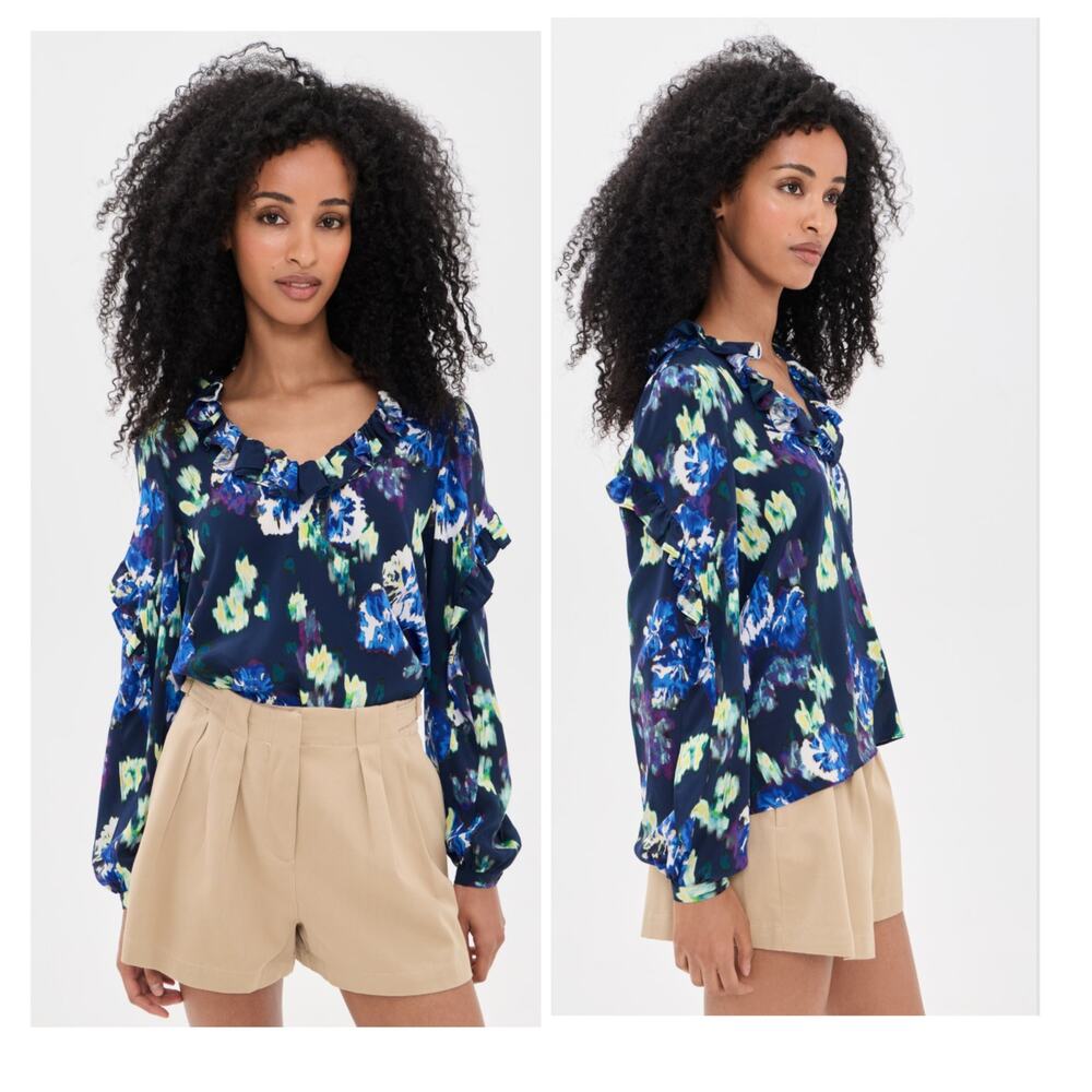 Ulla Johnson Marguerite Evening Bloom Silk Ruffle Blouse Size 0 NWT